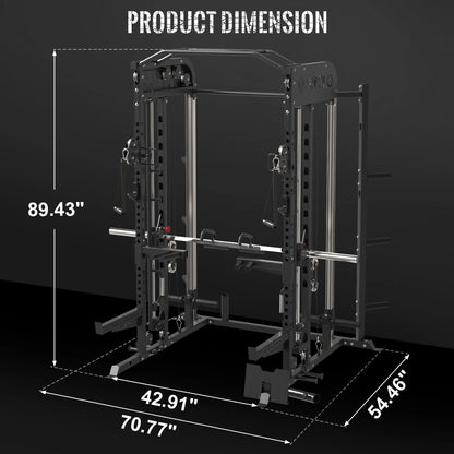 Smith Machine, All-In-One Power Rack Cage with Adjustable Cable Crossover, Vertical Leg Press and Smith Bar with 800 Lbs Capacity Weight Bench