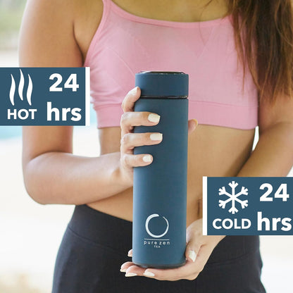 Thermos with Infuser for Hot and Cold Infusions - Stainless Steel - Tea Infuser Bottle - Leakproof Travel Mug with Filter - 15Oz - Blue