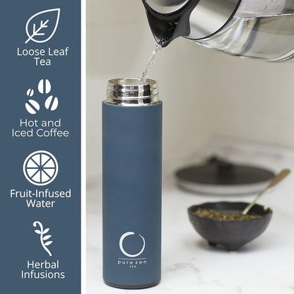 Thermos with Infuser for Hot and Cold Infusions - Stainless Steel - Tea Infuser Bottle - Leakproof Travel Mug with Filter - 15Oz - Blue